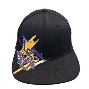 Vintage LSU Louisiana Tigers Fitted Hat Cap 90s NCAA Black Paint Splatter Retro